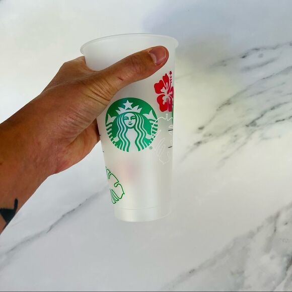Starbucks custom Tropical Monstera Hawaiian Venti 24 Fluid Ounces Cold Cup NWT - Picture 1 of 4